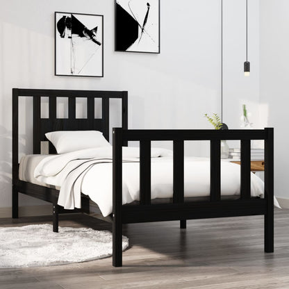 Bedframe Massief Hout Zwart 75X190 Cm 2Ft6 Small Single