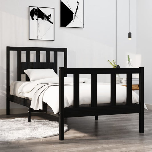 Bedframe Massief Hout Zwart 75X190 Cm 2Ft6 Small Single