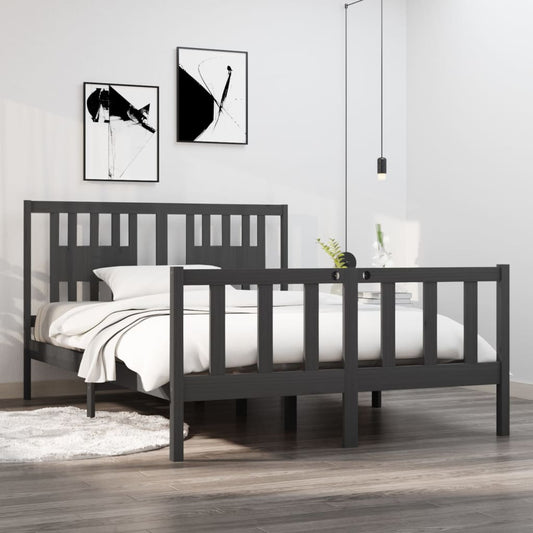 Bedframe Massief Hout Grijs 120X190 Cm 4Ft Small Double