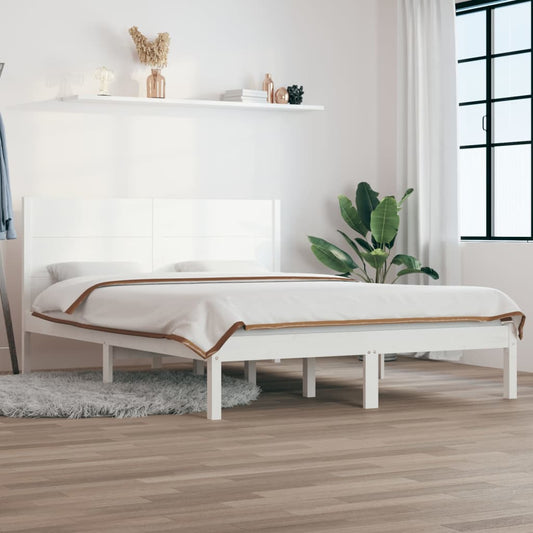 Bedframe Massief Hout Wit 135X190 Cm 4Ft6 Double