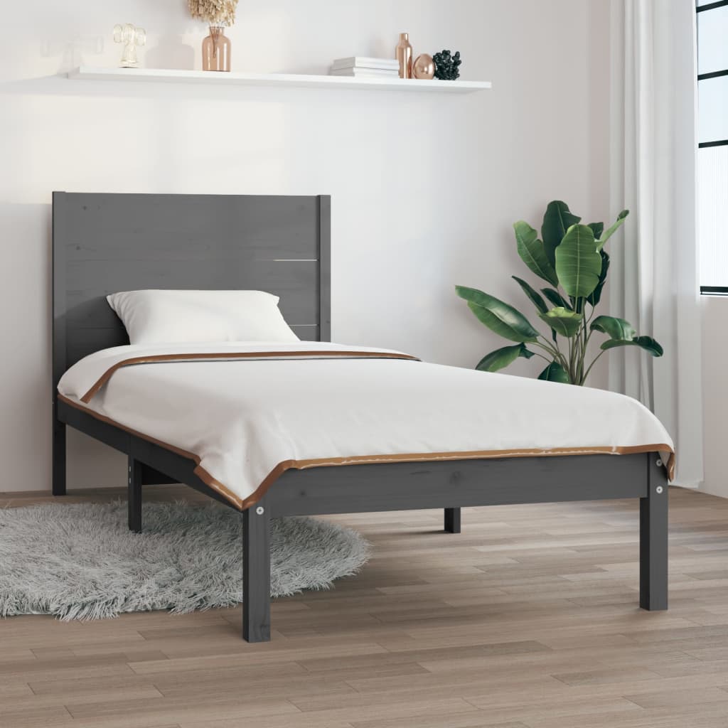 Bedframe Massief Grenenhout Grijs 100X200 Cm