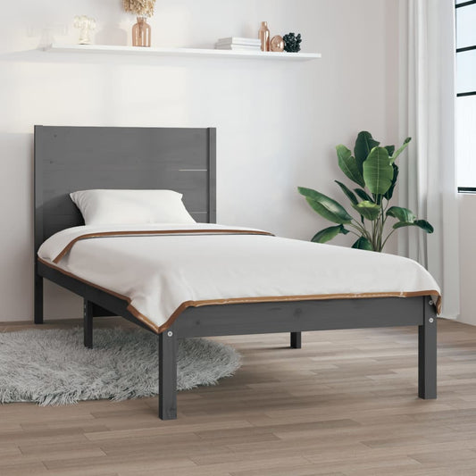 Bedframe Massief Grenenhout Grijs 100X200 Cm