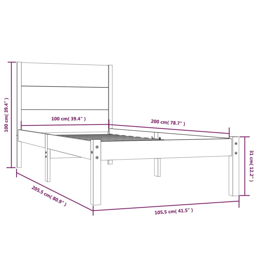 Bedframe Massief Grenenhout Honingbruin 100X200 Cm