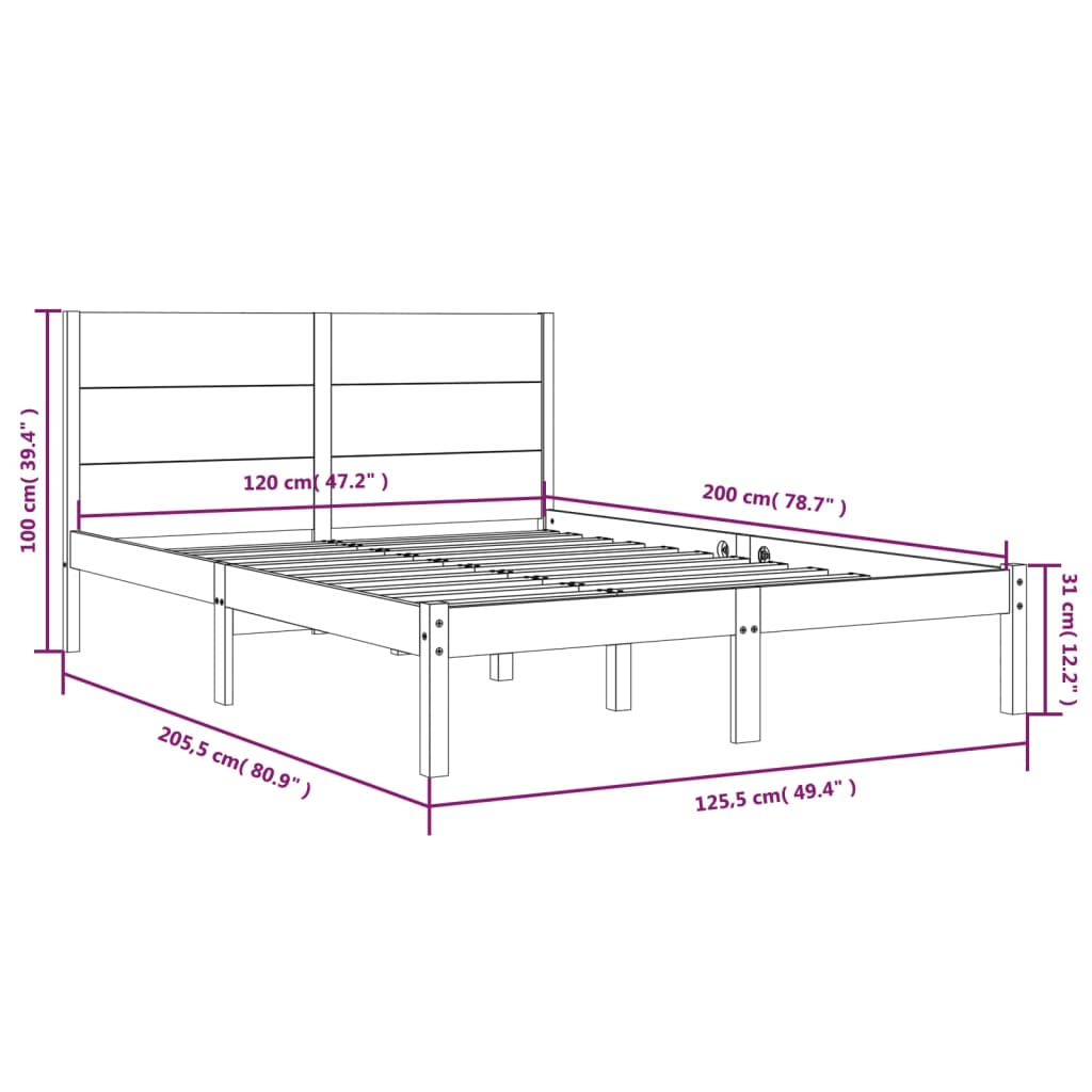 Bedframe Massief Grenenhout Honingbruin 120X200 Cm