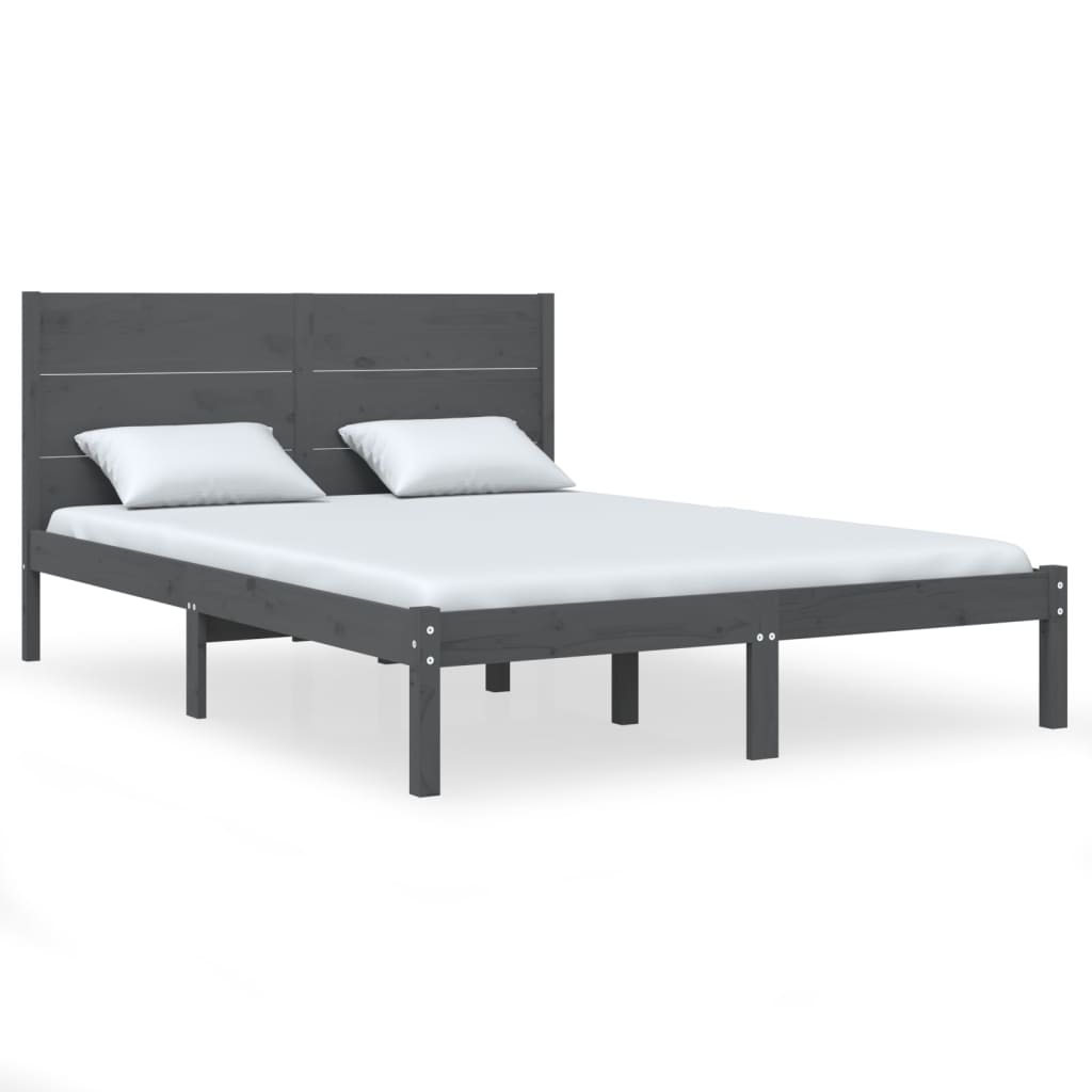 Bedframe Massief Grenenhout Grijs 140X200 Cm