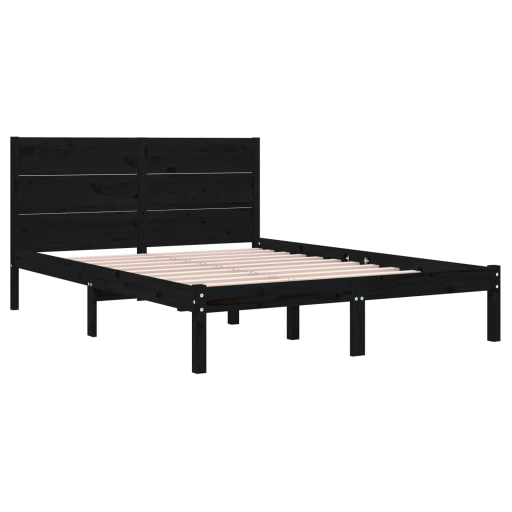 Bedframe Massief Grenenhout Zwart 140X200 Cm