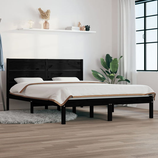 Bedframe Massief Grenenhout Zwart 140X200 Cm