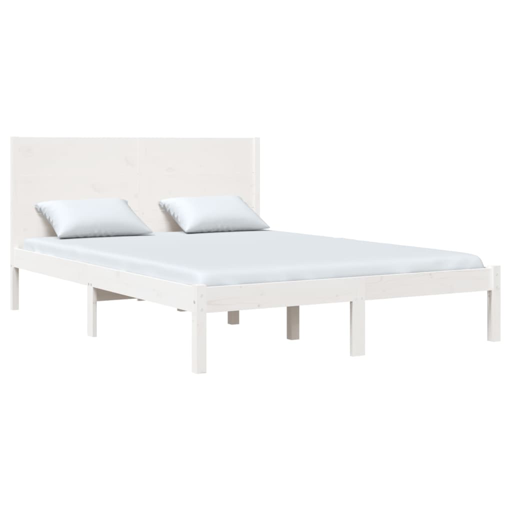 Bedframe Massief Hout Wit 150X200 Cm 5Ft King Size