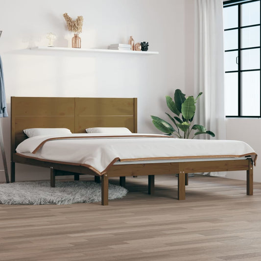 Bedframe Massief Hout Honingbruin 150X200 Cm 5Ft King Size