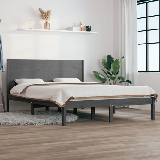 Bedframe Massief Grenenhout Grijs 160X200 Cm
