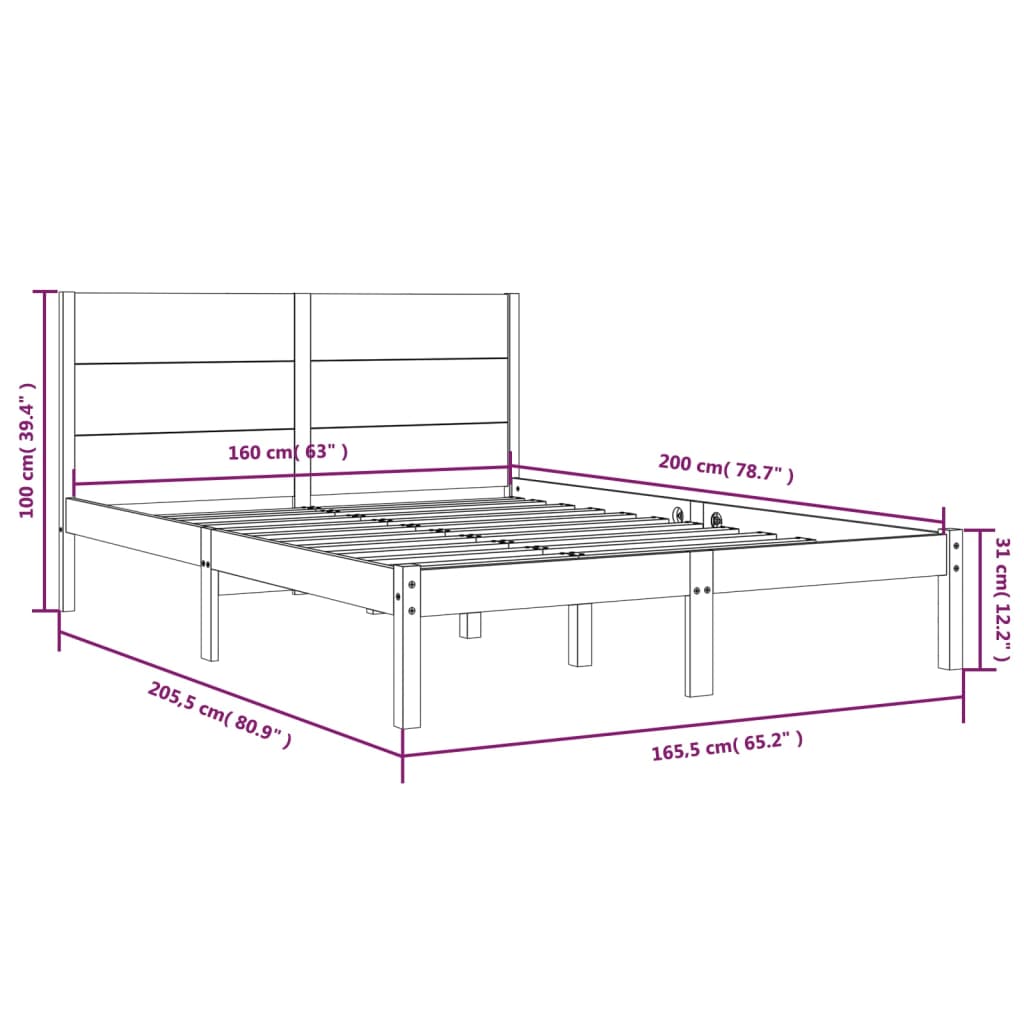 Bedframe Massief Grenenhout Zwart 160X200 Cm