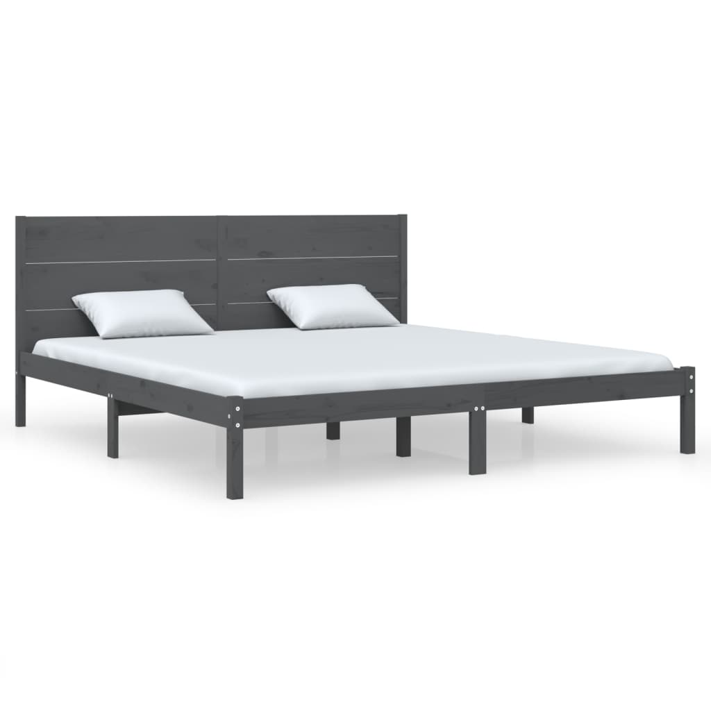 Bedframe Massief Hout Grijs 180X200 Cm 6Ft Super King