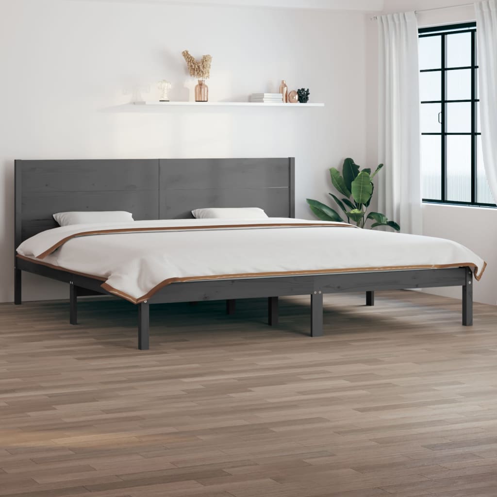 Bedframe Massief Hout Grijs 180X200 Cm 6Ft Super King
