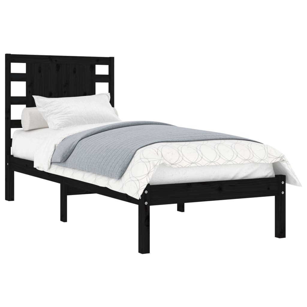 Bedframe Massief Hout Zwart 75X190 Cm 2Ft6 Small Single