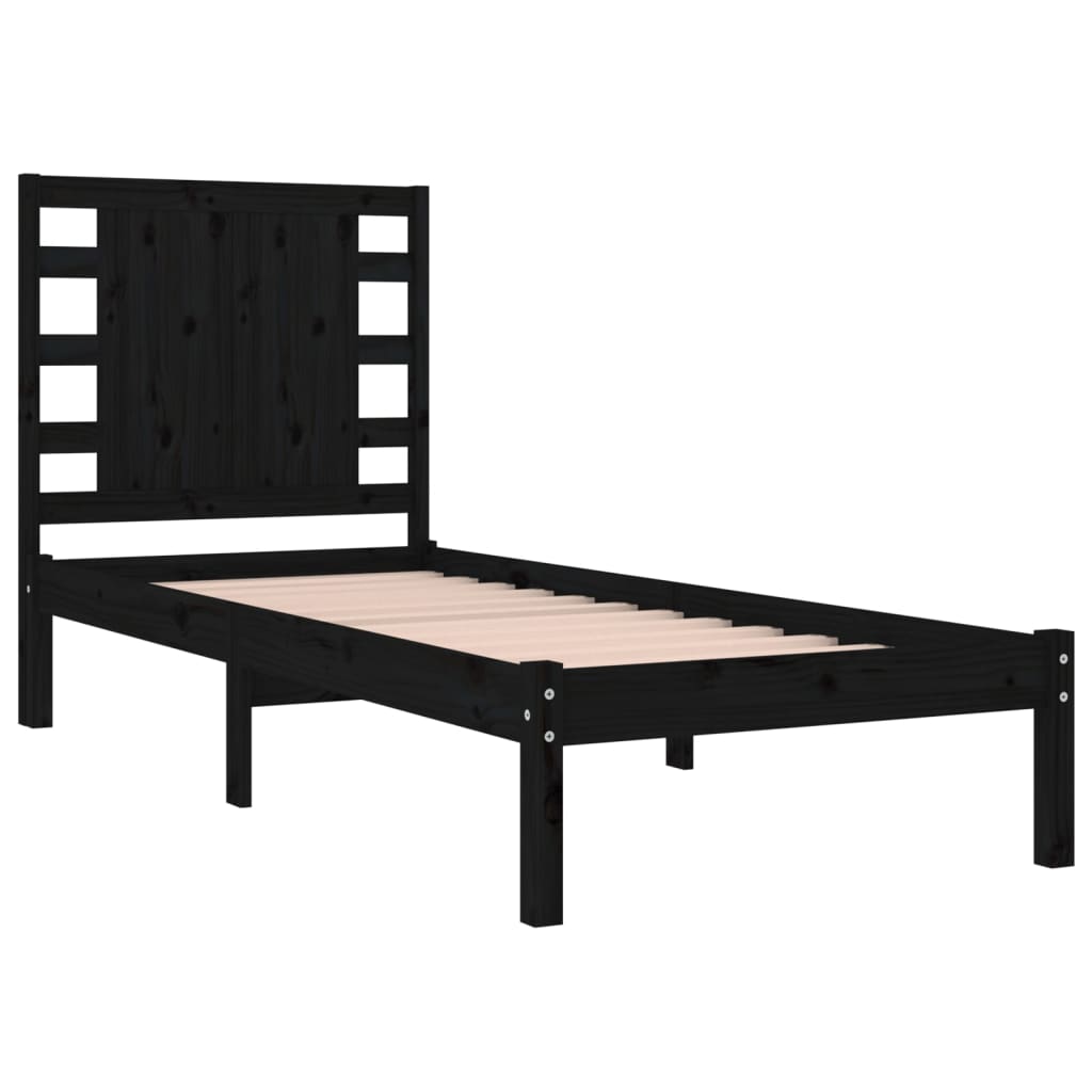 Bedframe Massief Hout Zwart 75X190 Cm 2Ft6 Small Single