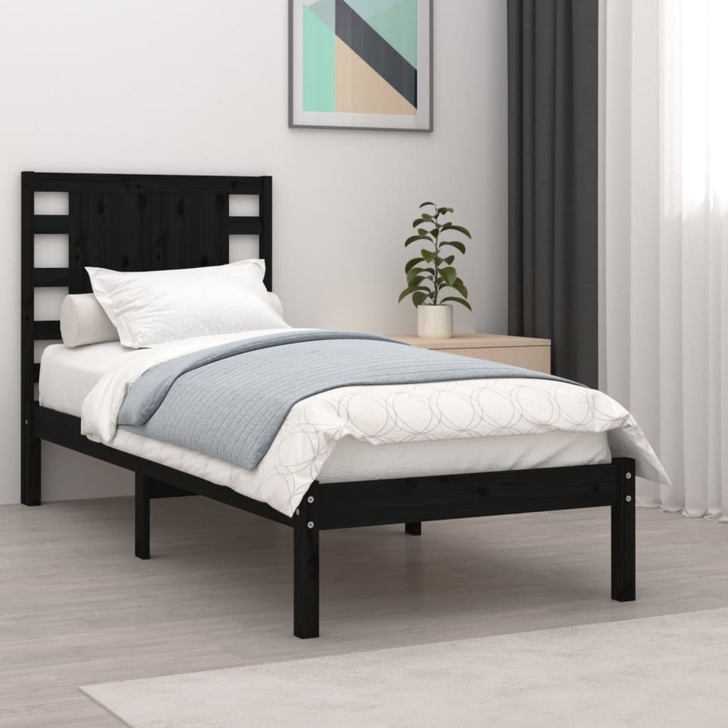 Bedframe Massief Hout Zwart 75X190 Cm 2Ft6 Small Single