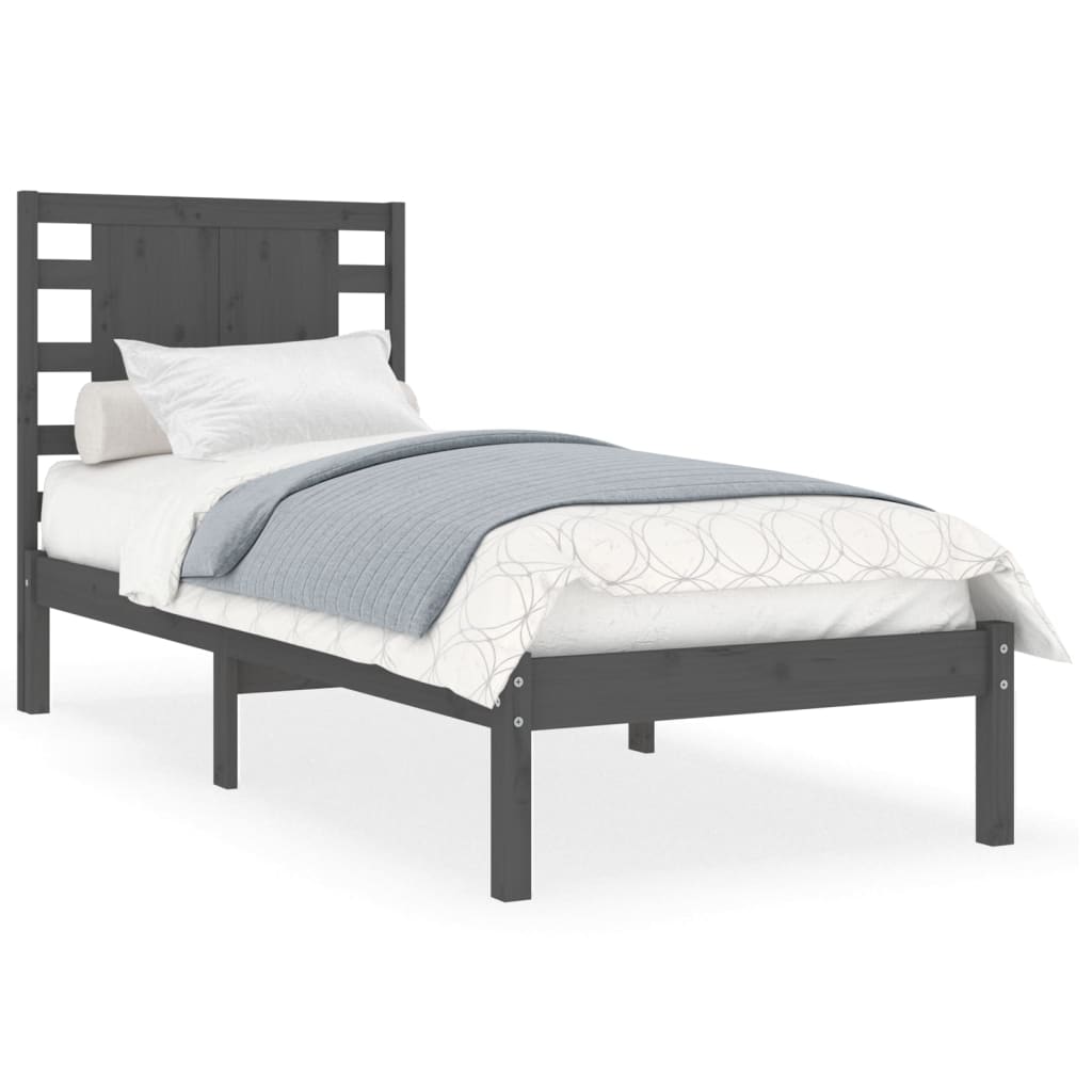 Bedframe Massief Hout Grijs 90X190 Cm 3Ft Single