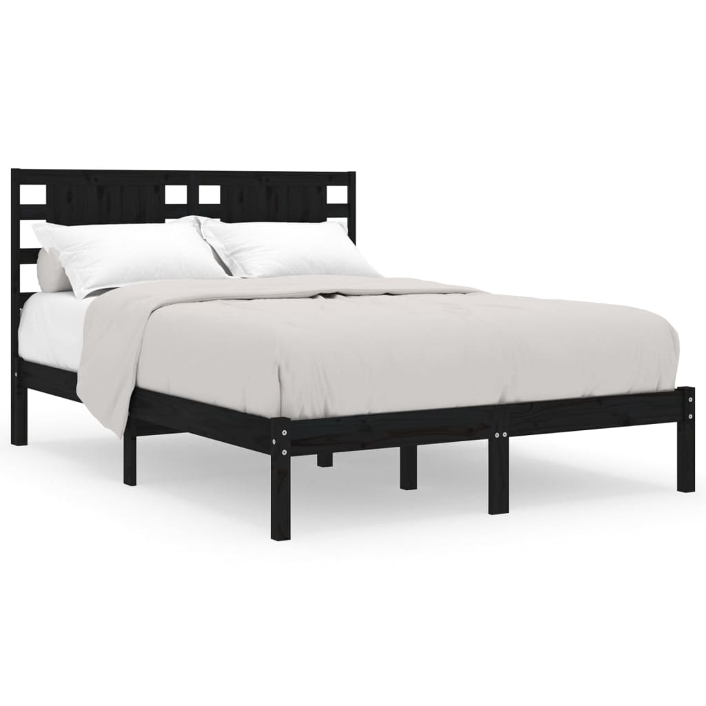 Bedframe Massief Hout Zwart 120X190 Cm 4Ft Small Double