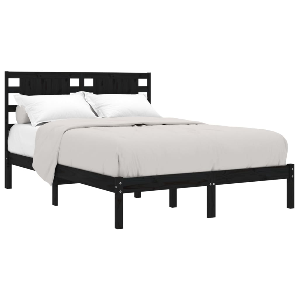 Bedframe Massief Hout Zwart 120X190 Cm 4Ft Small Double