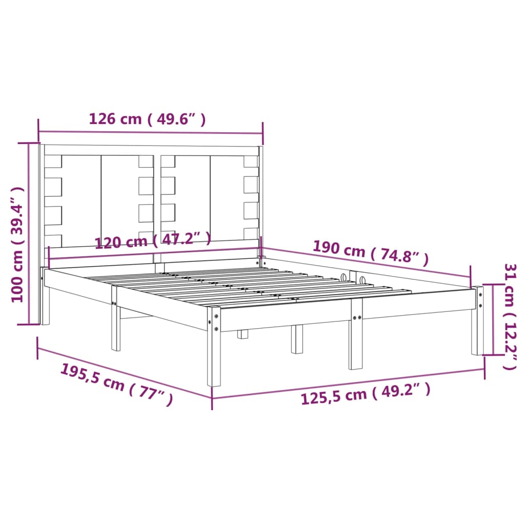 Bedframe Massief Hout Zwart 120X190 Cm 4Ft Small Double