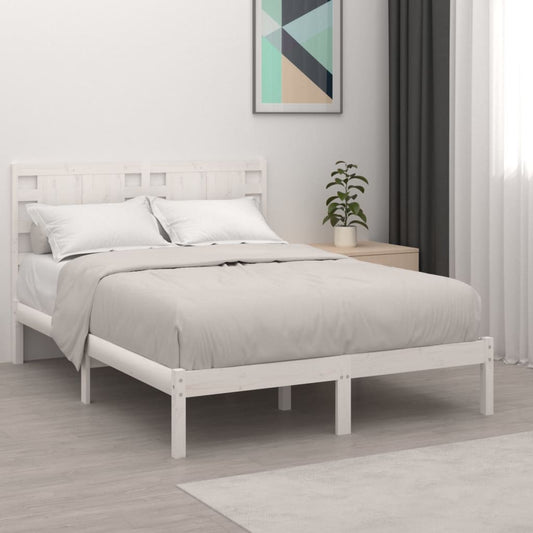 Bedframe Massief Hout Wit 135X190 Cm 4Ft6 Double