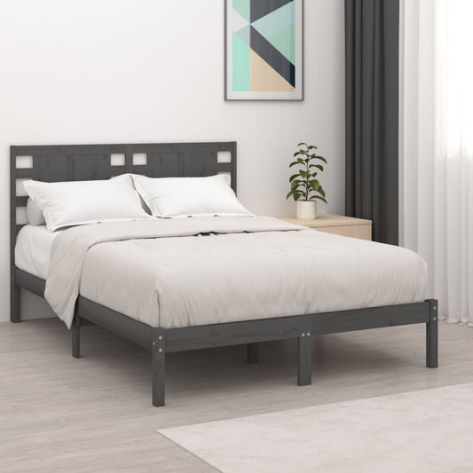 Bedframe Massief Hout Grijs 135X190 Cm 4Ft6 Double