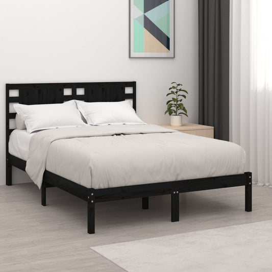 Bedframe Massief Hout Zwart 135X190 Cm 4Ft6 Double