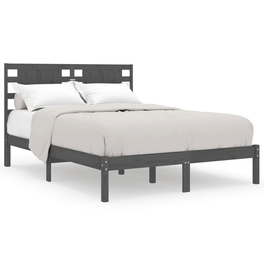 Bedframe Massief Grenenhout Grijs 140X190 Cm
