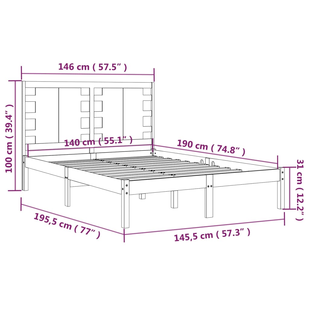 Bedframe Massief Grenenhout Zwart 140X190 Cm