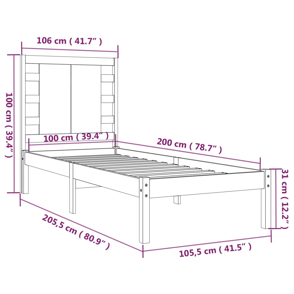 Bedframe Massief Grenenhout 100X200 Cm