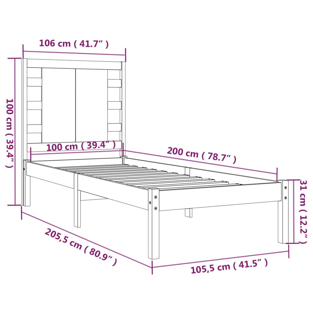 Bedframe Massief Grenenhout 100X200 Cm