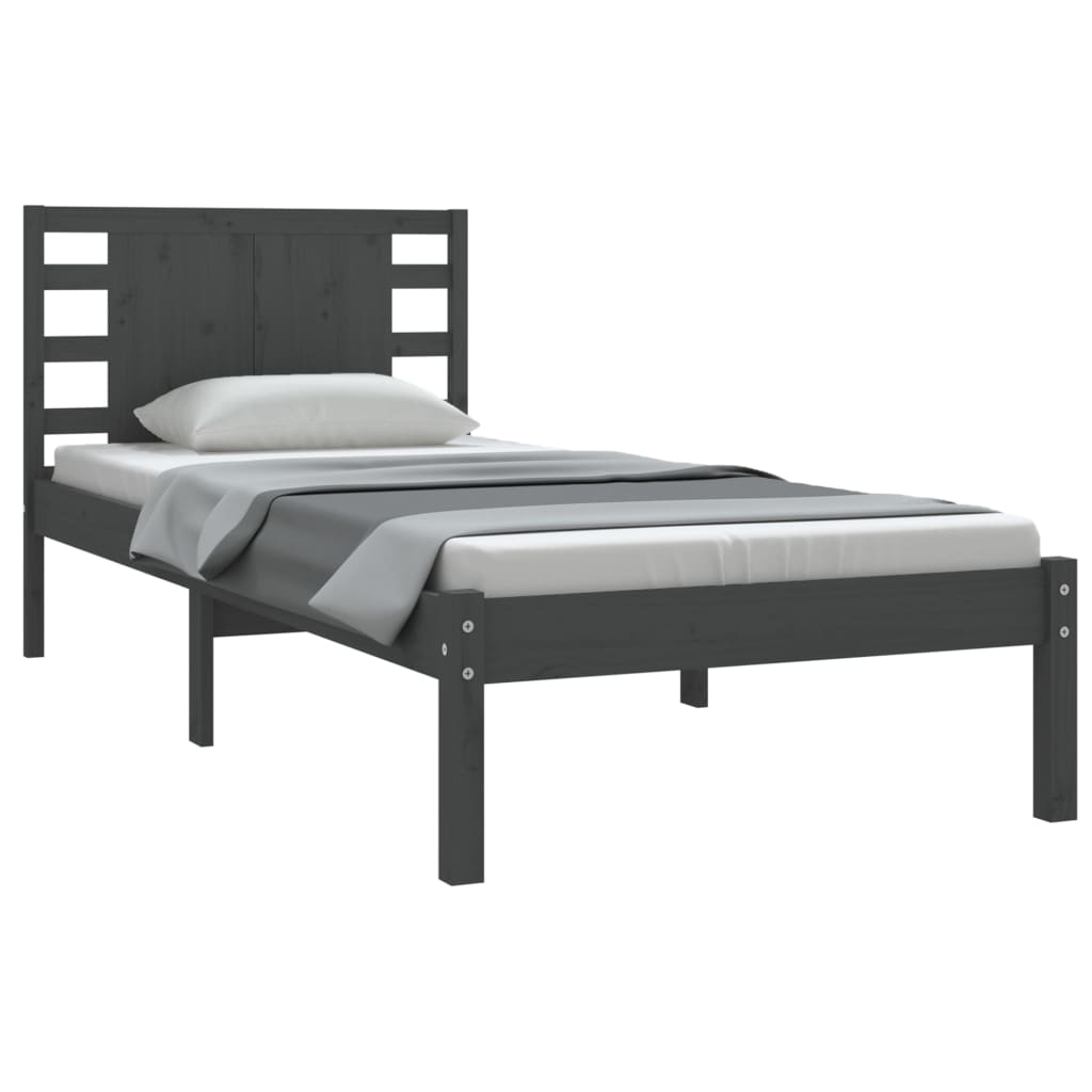 Bedframe Massief Grenenhout Grijs 100X200 Cm
