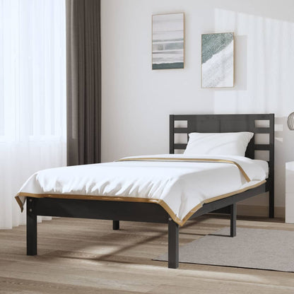 Bedframe Massief Grenenhout Grijs 100X200 Cm