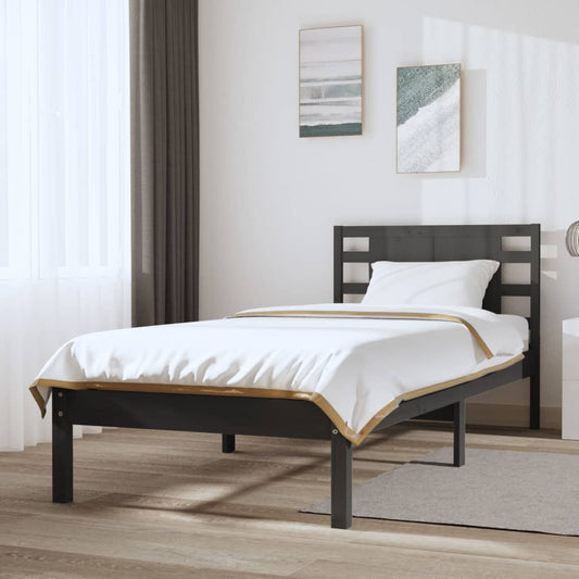 Bedframe Massief Grenenhout Grijs 100X200 Cm