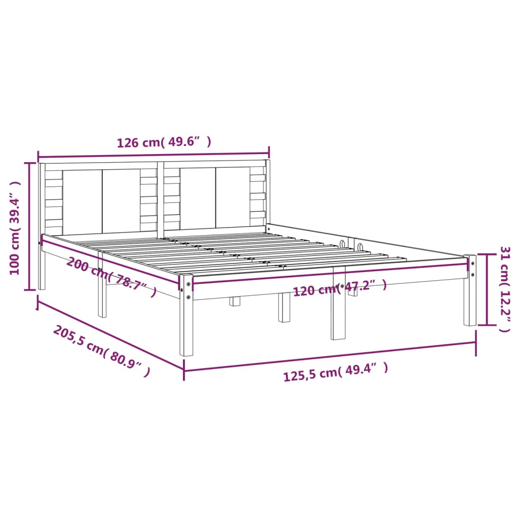 Bedframe Massief Grenenhout Grijs 120X200 Cm