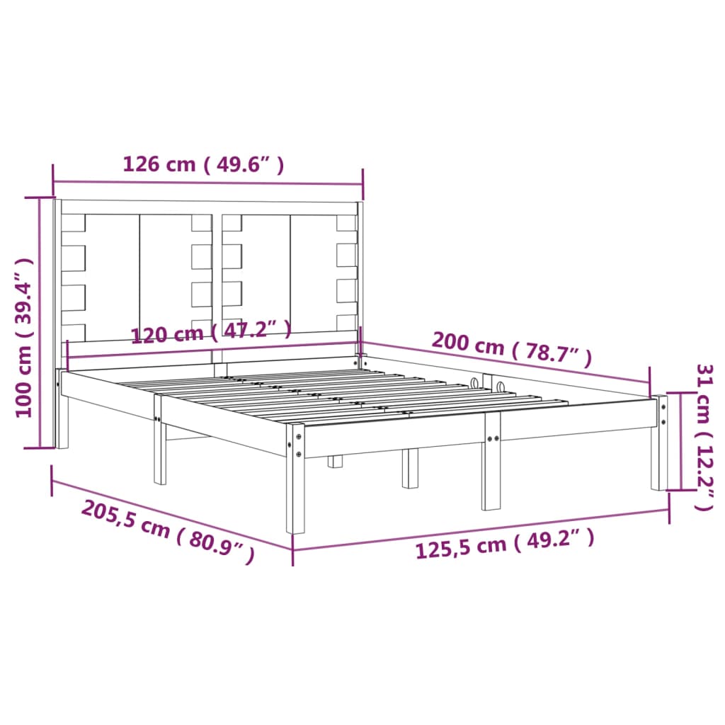 Bedframe Massief Grenenhout Zwart 120X200 Cm