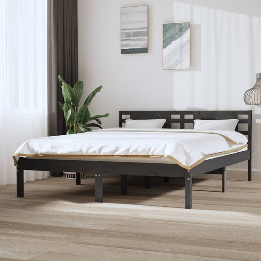 Bedframe Massief Grenenhout Grijs 140X200 Cm