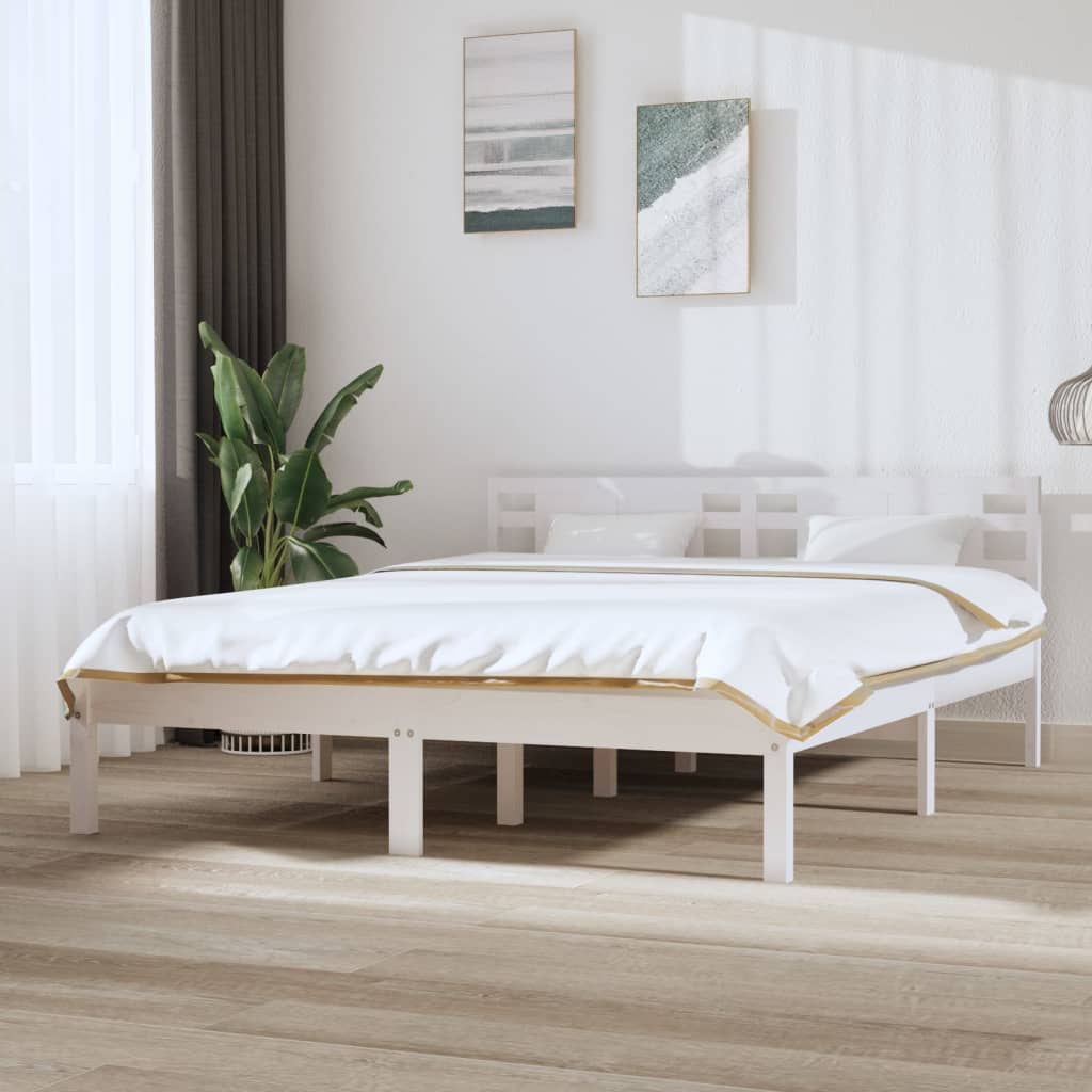 Bedframe Massief Hout Wit 150X200 Cm 5Ft King Size
