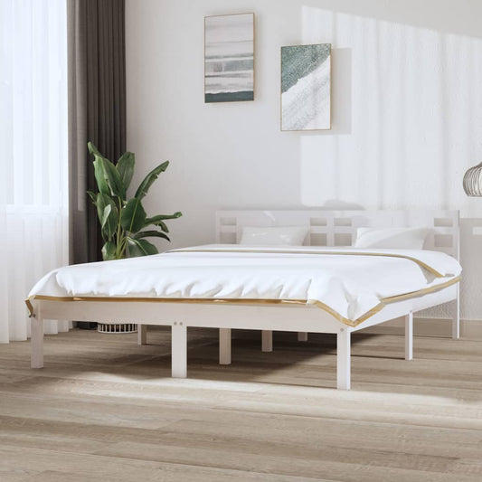 Bedframe Massief Hout Wit 150X200 Cm 5Ft King Size