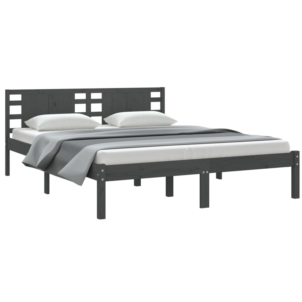 Bedframe Massief Hout Grijs 150X200 Cm 5Ft King Size