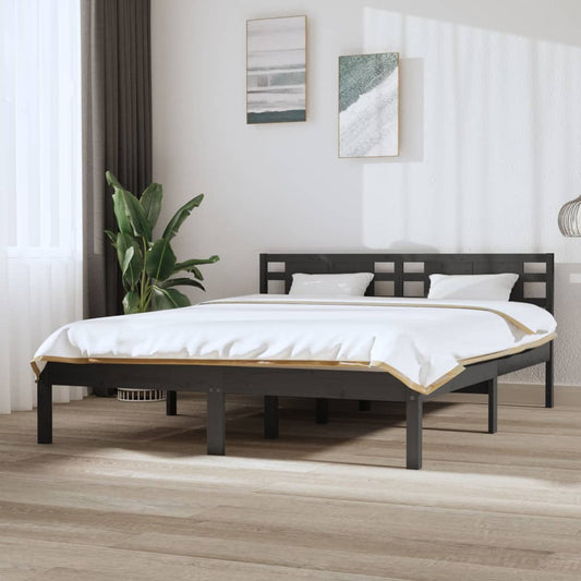 Bedframe Massief Hout Grijs 150X200 Cm 5Ft King Size