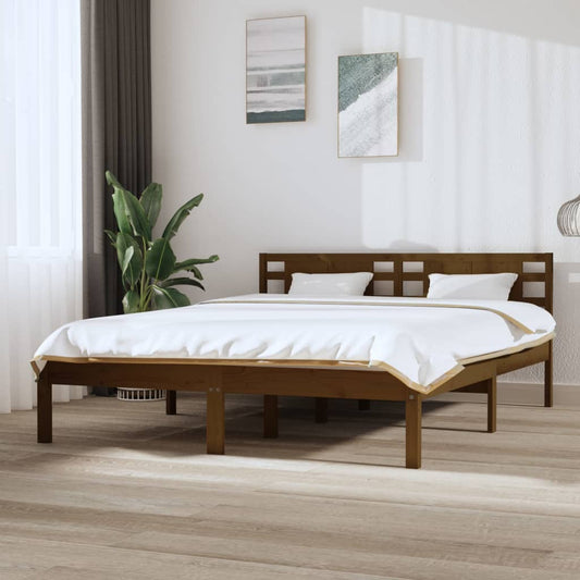 Bedframe Massief Hout Honingbruin 150X200 Cm 5Ft King Size