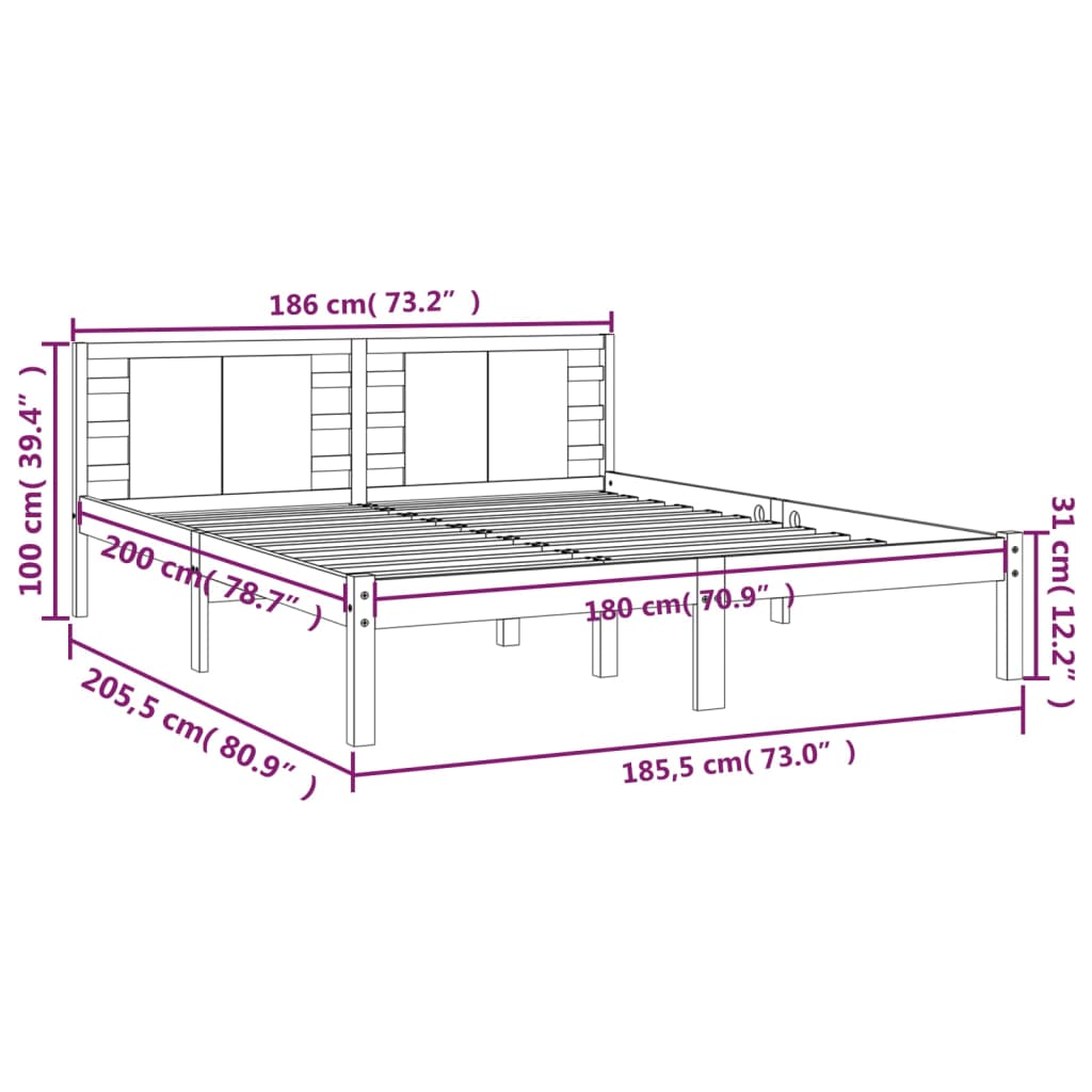 Bedframe Massief Hout Grijs 180X200 Cm 6Ft Super King