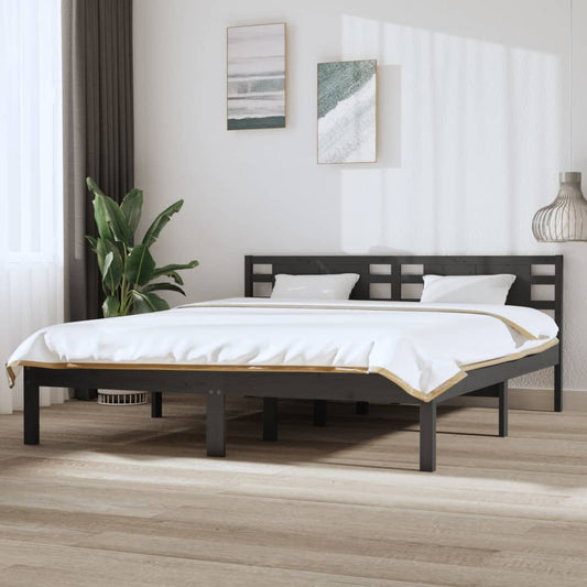 Bedframe Massief Hout Grijs 180X200 Cm 6Ft Super King