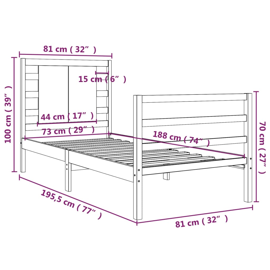Bedframe Massief Grenenhout Grijs 75X190 Cm 2Ft6 Small Single