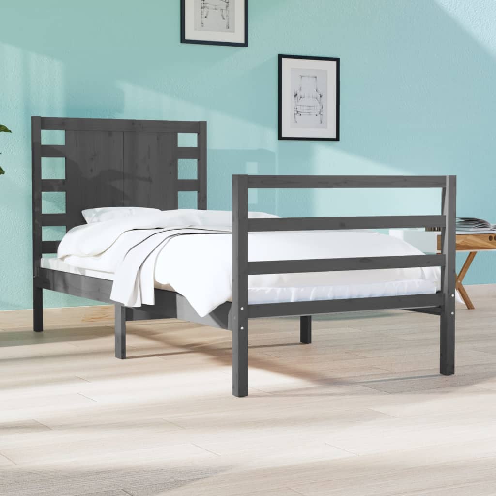Bedframe Massief Grenenhout Grijs 90X190 Cm 3Ft Single
