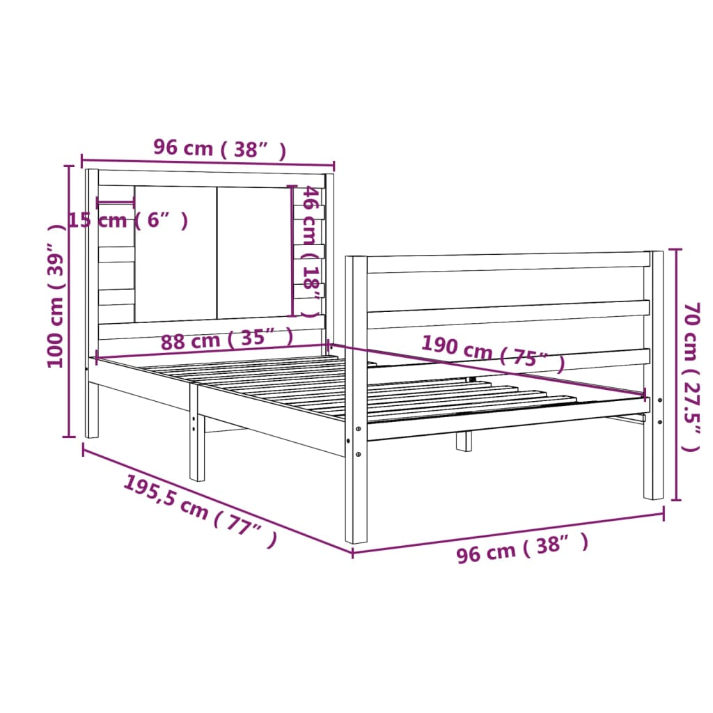 Bedframe Massief Grenenhout Honingbruin 90X190 Cm 3Ft Single