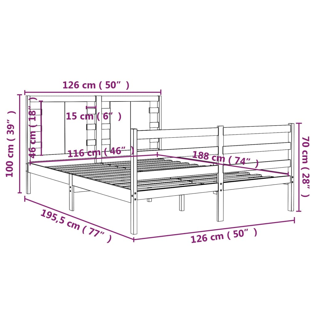Bedframe Massief Grenenhout Wit 120X190 Cm 4Ft Small Double