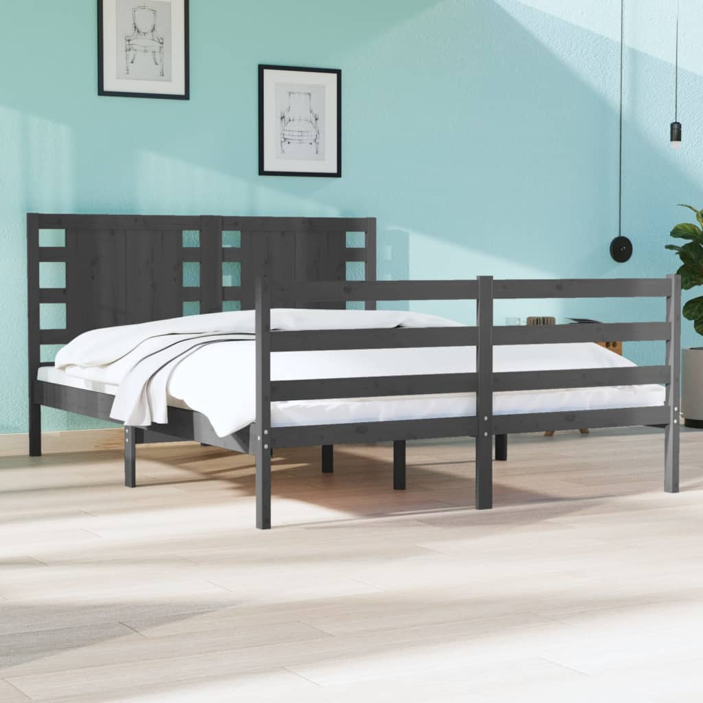 Bedframe Massief Grenenhout Grijs 120X190 Cm 4Ft Small Double