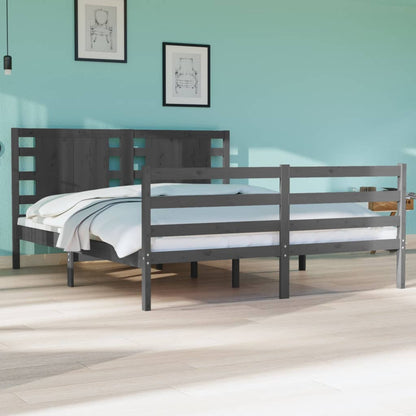 Bedframe Massief Grenenhout Grijs 135X190 Cm 4Ft6 Double